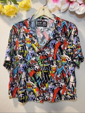 DC Comics Multicharacter All-Over Print Shirt - Red, Yellow, Blue, Purple, Black